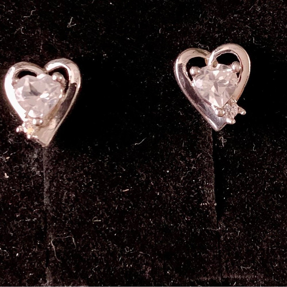 Sterling Silver Lab Created Sapphire Heart Shaped Stud Earrings 925